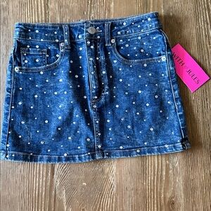 Girls Rhinestone blue Denim High Waist Mini Skirt new